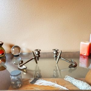 Pair of Brass Nautical Anchor Taper Candle Holde